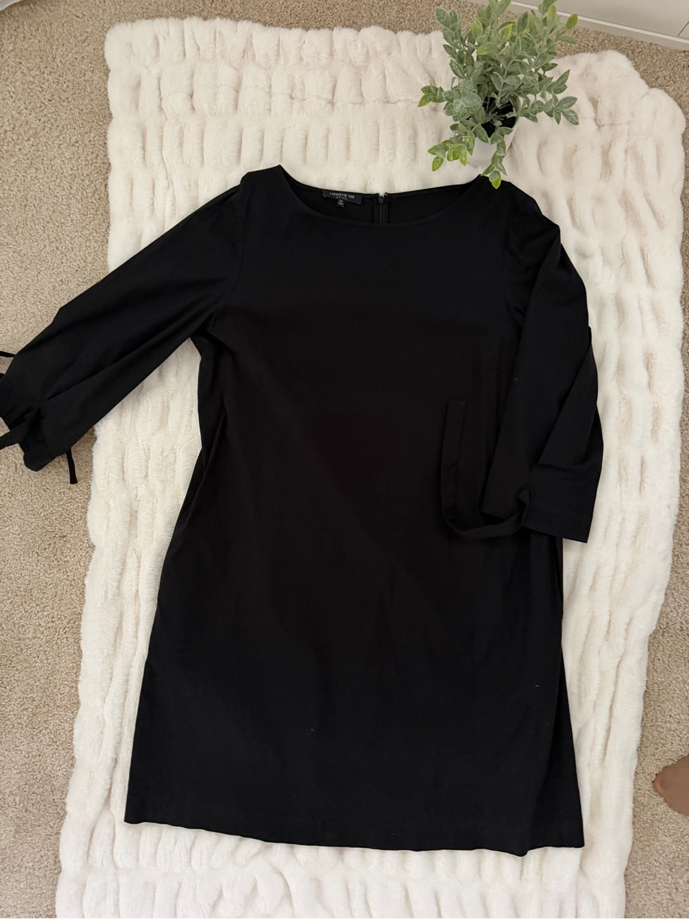 Lafayette 148 New York Black Cotton Shift Dress Tunic XL Pockets Minimalist
